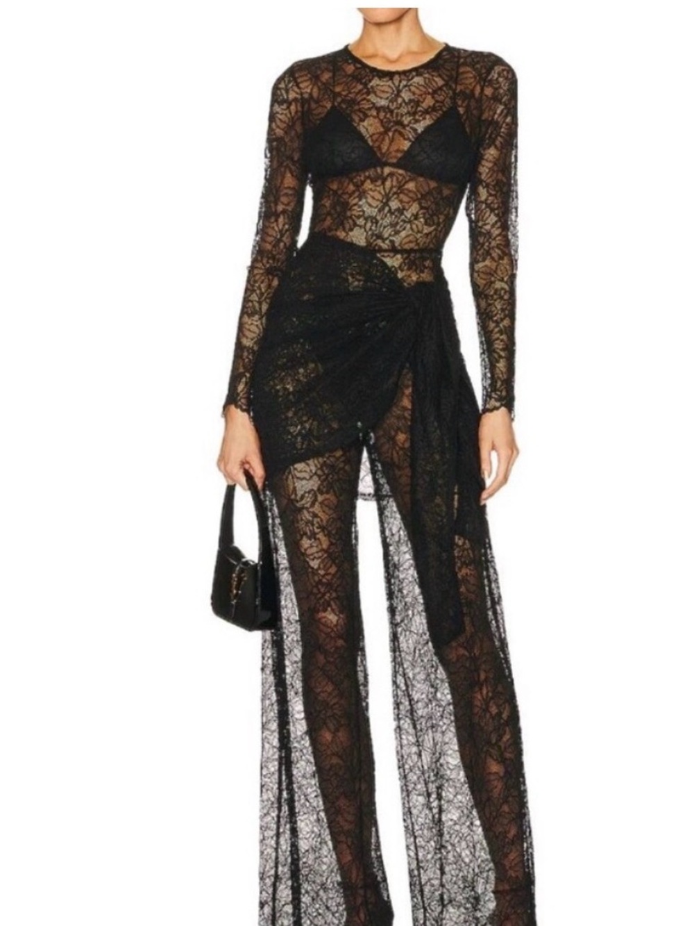 L'AGENCE Black Sheer Lace Wide-Leg Jumpsuit